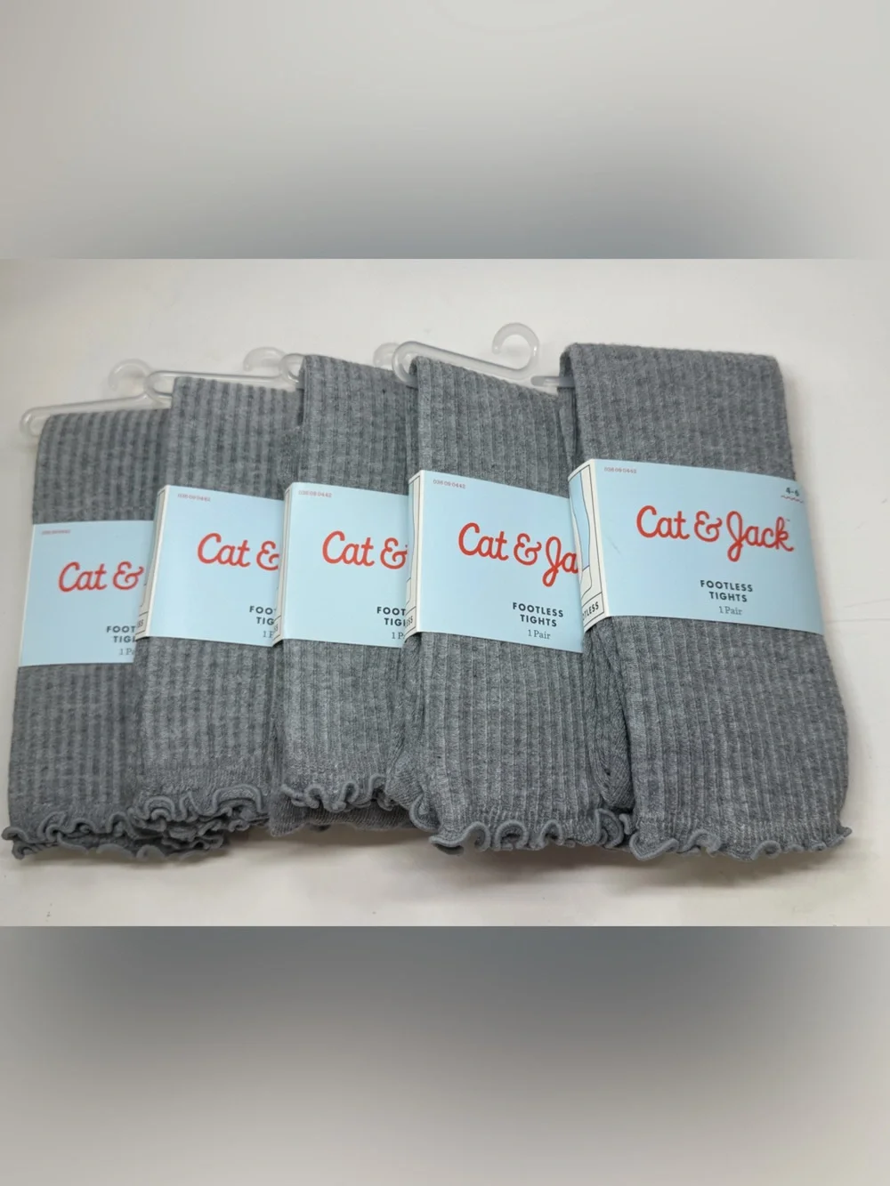 Cat & Jack Girls Footless Tights Size 4-6 Gray Ruffle Trim NWT Set Of 5